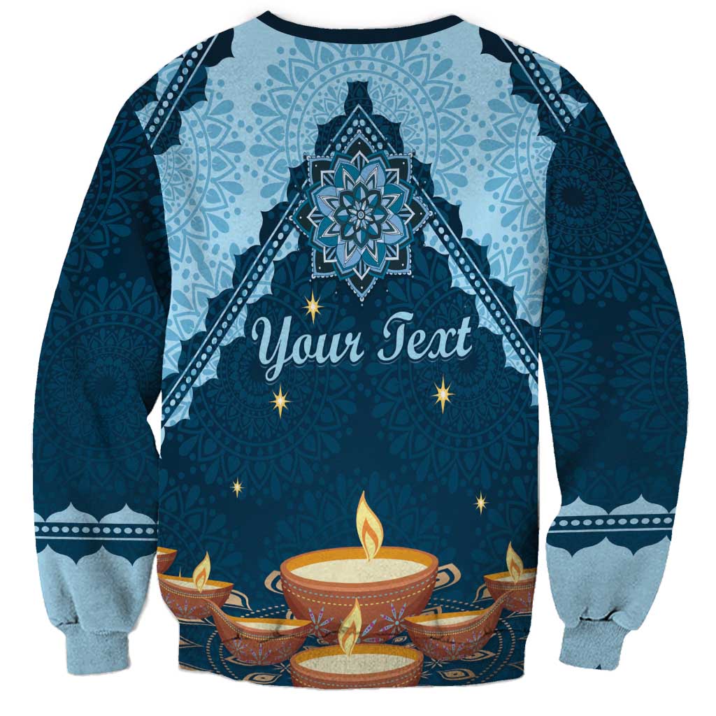 Unisex crewneck sweatshirt with dark blue band and central mandala diya graphic