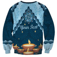 Unisex crewneck sweatshirt with dark blue band and central mandala diya graphic