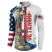 White sweatshirt with patriotic sleeves and central rifle and boot graphic print