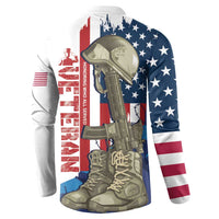 Front graphic sweatshirt with stars-and-stripes sleeves and red vertical text panel