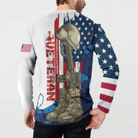 Back-view patriotic graphic sweatshirt with soldier rifle and boot illustration