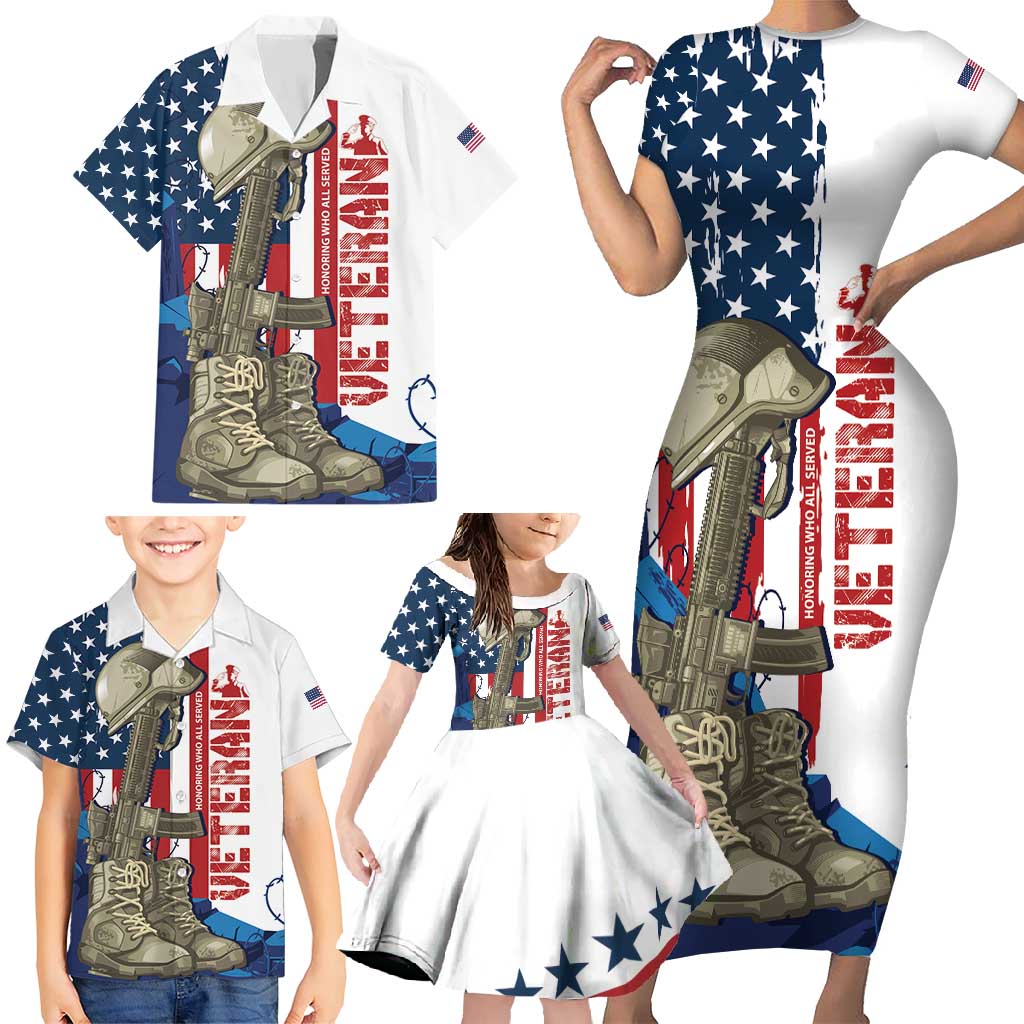 Happy Veterans Day Family Matching Short Sleeve Bodycon Dress and Hawaiian Shirt Honoring All Who Served - Wonder Print Shop