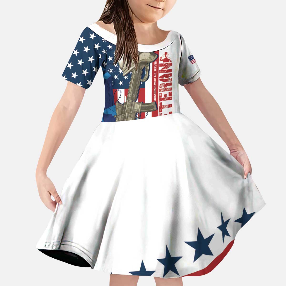 Happy Veterans Day Kid Short Sleeve Dress Honoring All Who Served - Wonder Print Shop