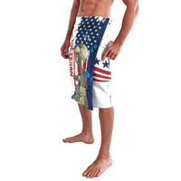 White lavalava with American flag stars and boots graphic, draped side view