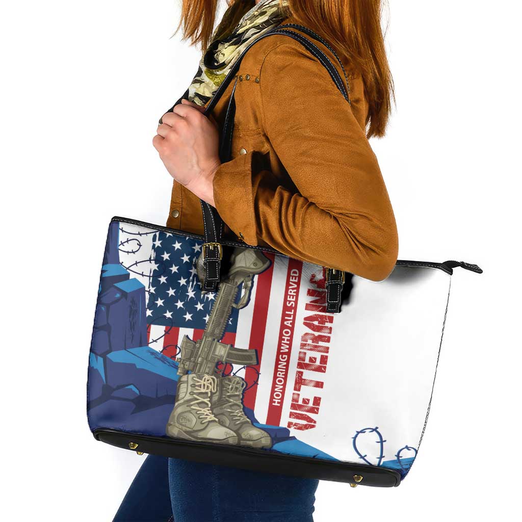 Happy Veterans Day Leather Tote Bag Honoring All Who Served