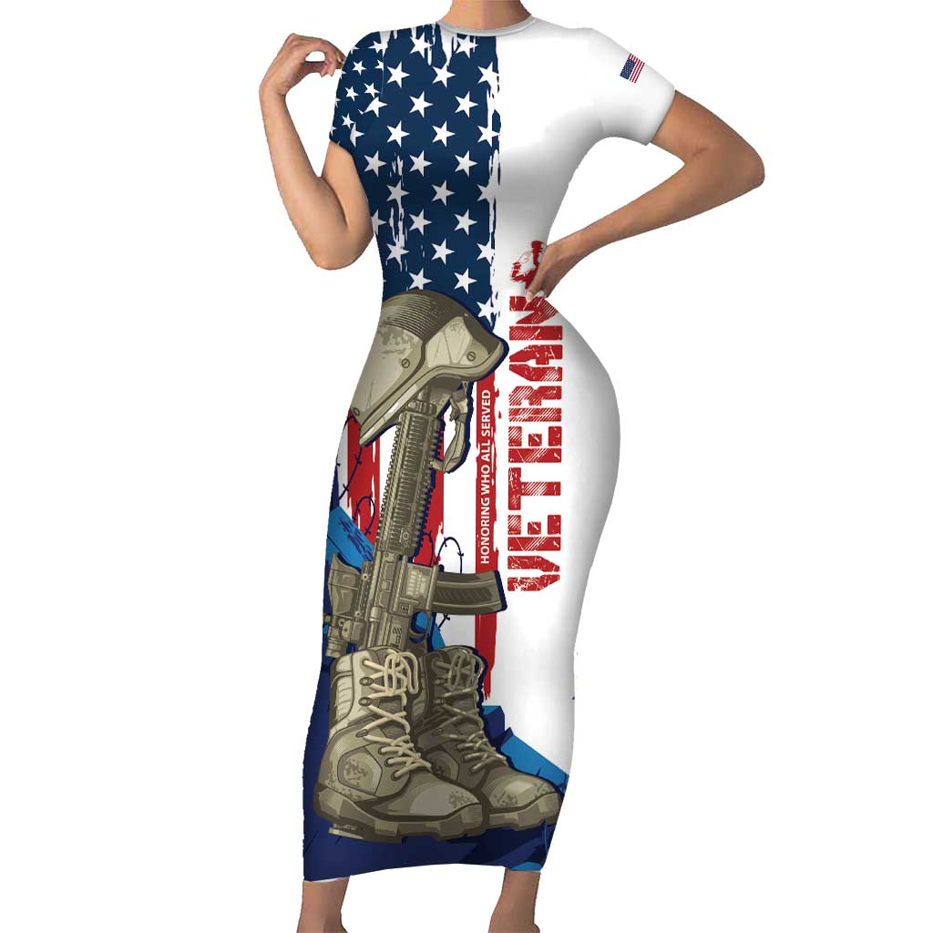 Happy Veterans Day Short Sleeve Bodycon Dress Honoring All Who Served