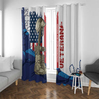Patriotic veteran window curtain with star-spangled flag, soldier boots, and red Honor text