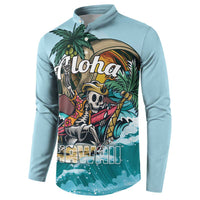 Light blue front long-sleeve pullover sweatshirt with Aloha skull surfer Hawaii graphic