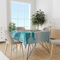 Blue tropical tablecloth with skeleton and ocean splash design for dining table