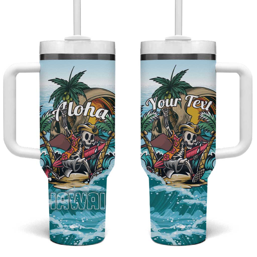 Personalized Aloha Hawaii Skeleton Tumbler With Handle Tropical Summer Vibe - Wonder Print Shop