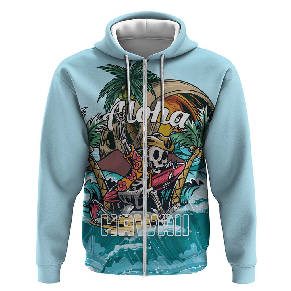 Personalized Aloha Hawaii Skeleton Zip Hoodie Tropical Summer Vibe - Wonder Print Shop