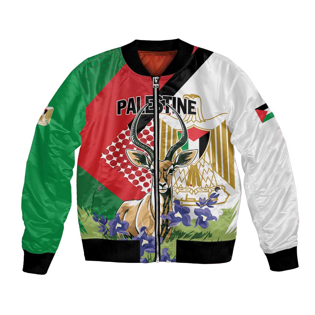 Personalized Palestine bomber jacket, multicolor green red white with front zip and graphic