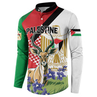 Personalized Palestine button sweatshirt with black collar, red/green/white print front
