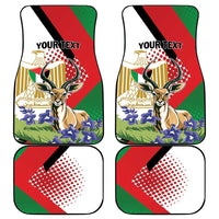 Car floor mats set of four with gazelle print and white dotted pattern, red green