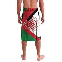 Personalized lavalava with red-green-black side panels and white diagonal stripe