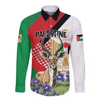 Unisex long-sleeve button shirt, multicolor Palestine gazelle front print