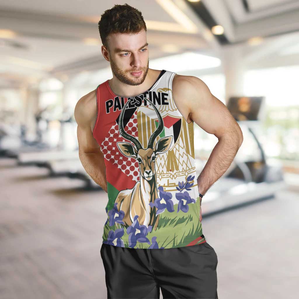 Personalized Palestine Men Tank Top Mountain Gazelle With Faqqua Iris - Wonder Print Shop