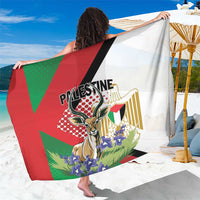 Printed fabric sarong, white with red green black Gazelle and PALESTINE graphic