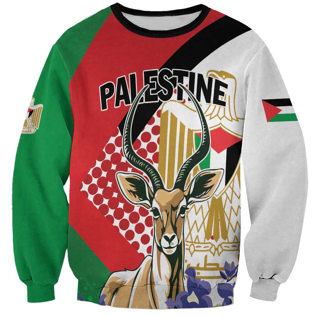 Unisex sweatshirt, long sleeves, gazelle graphic on red/green front