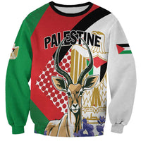 Unisex sweatshirt, long sleeves, gazelle graphic on red/green front