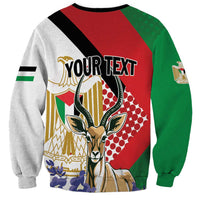 Unisex sweatshirt, long sleeves, gazelle graphic with 'YOUR TEXT' on red/green front