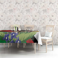 Rectangular tablecloth with green, purple, red gazelle artwork and Palestine-style motif.