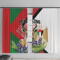 Pair of printed window curtain panels with red/green and white/black fabric plus gazelle graphic