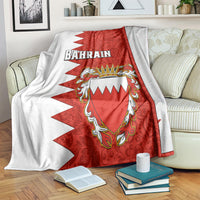Bahrain-themed red and white blanket with coat-of-arms crest and BAHRAIN text