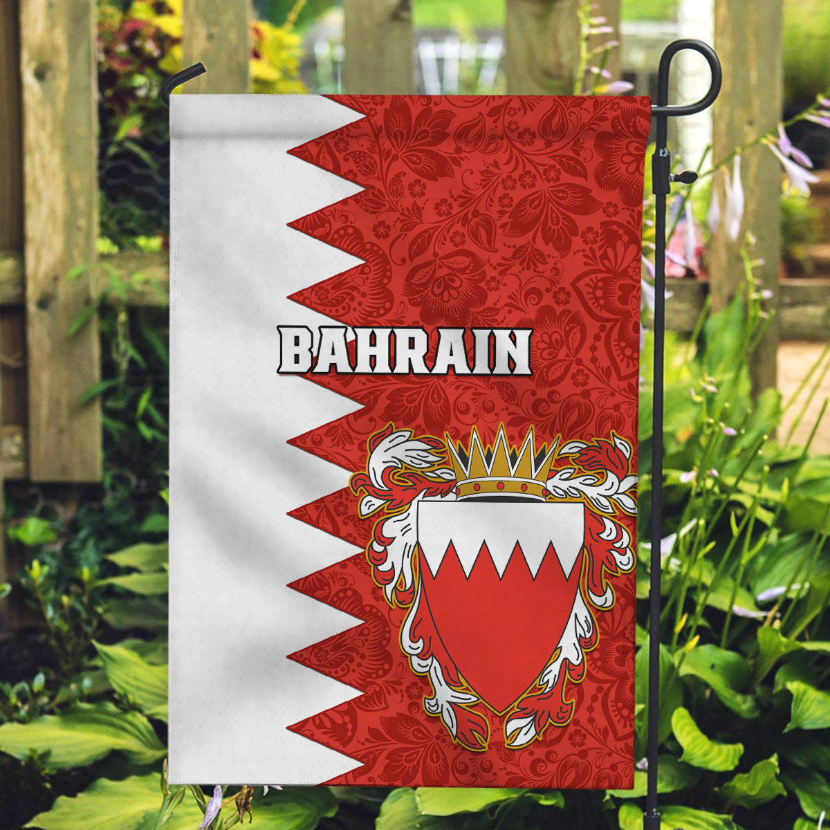 Bahrain Independence Day Garden Flag Bahrayn Coat Of Arms Floral Pattern - Wonder Print Shop