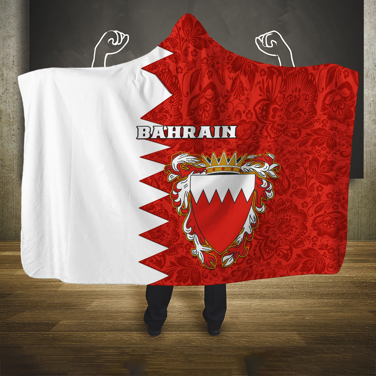 bahrain-independence-day-hooded-blanket-bahrayn-coat-of-arms-floral-pattern