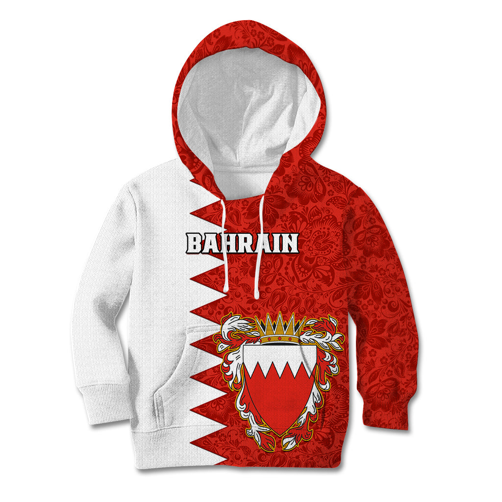 Bahrain Independence Day Kid Hoodie Bahrayn Coat Of Arms Floral Pattern - Wonder Print Shop