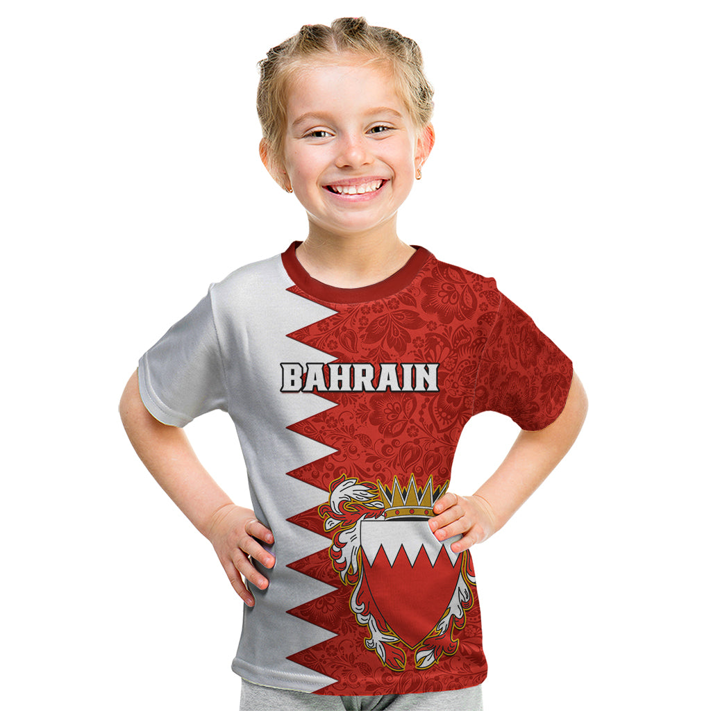 Bahrain Independence Day Kid T Shirt Bahrayn Coat Of Arms Floral Pattern - Wonder Print Shop