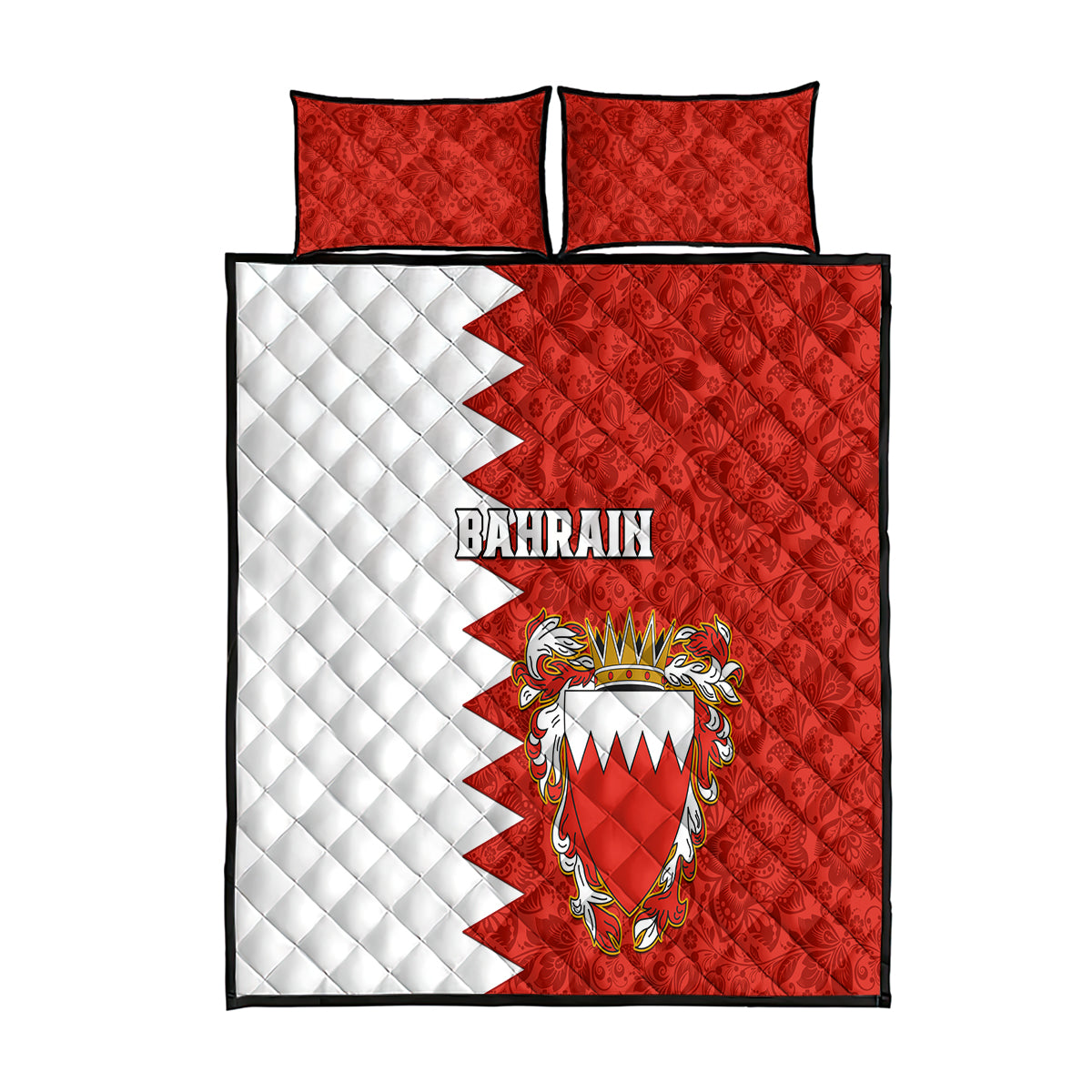 Bahrain Independence Day Quilt Bed Set Bahrayn Coat Of Arms Floral Pattern - Wonder Print Shop