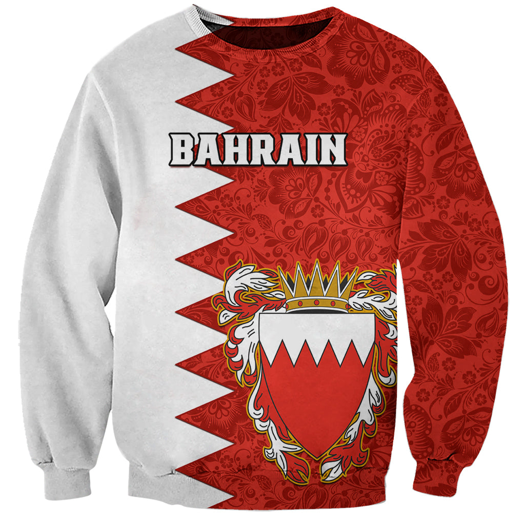 Bahrain Independence Day Sweatshirt Bahrayn Coat Of Arms Floral Pattern - Wonder Print Shop