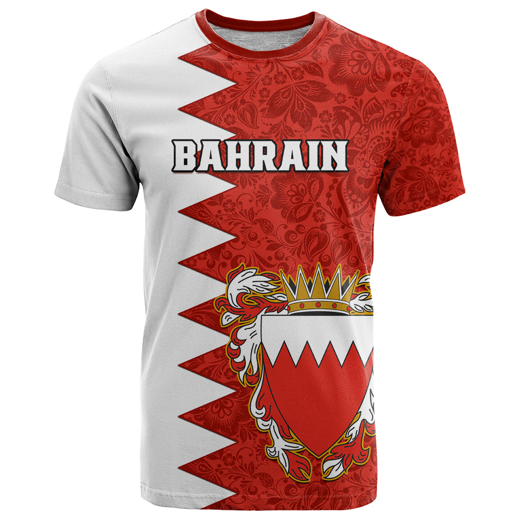 Bahrain Independence Day T Shirt Bahrayn Coat Of Arms Floral Pattern - Wonder Print Shop