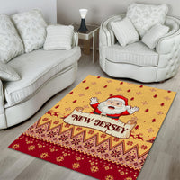 Santa Claus 'New Jersey' Christmas area rug with geometric holiday border, red and gold