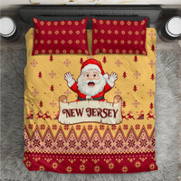 Yellow and red Christmas bedding set with Santa and 'New Jersey' banner