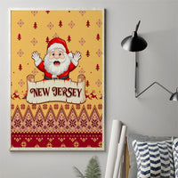 New Jersey Christmas canvas wall art with Santa and “New Jersey” on yellow festive pattern, unframed
