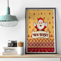 New Jersey Christmas canvas wall art with Santa and “New Jersey” on yellow festive pattern, gray framed