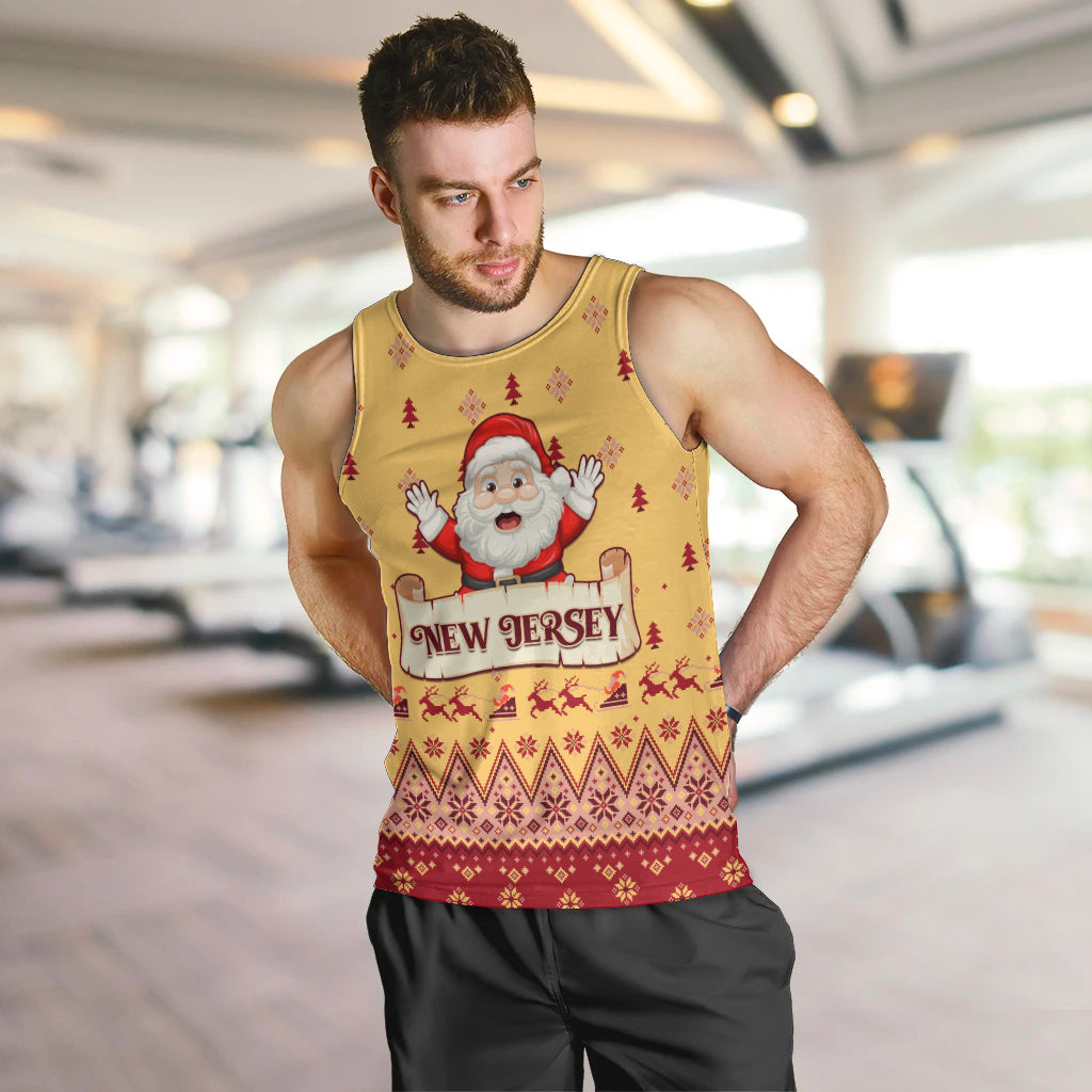 New Jersey Christmas Men Tank Top Cheerful Santa Claus Xmas Pattern - Wonder Print Shop