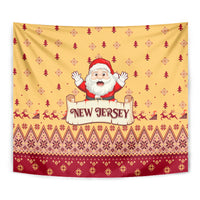 Close-up Christmas tapestry with Santa and New Jersey label, yellow top and red bottom border