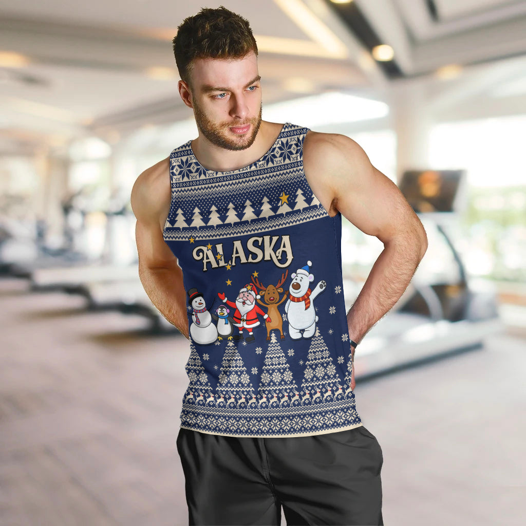 Custom Alaska Christmas Men Tank Top Santa Claus With Snowman Reindeer Penguin - Wonder Print Shop