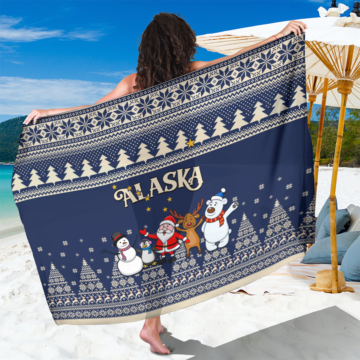 Custom Alaska Christmas Sarong Santa Claus With Snowman Reindeer Penguin - Wonder Print Shop