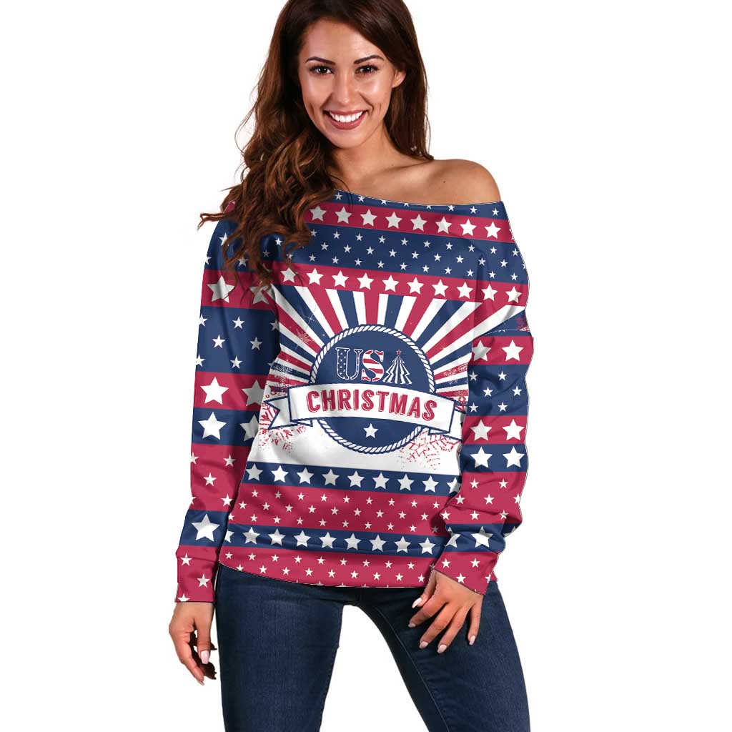 USA Christmas Off Shoulder Sweater The Stars and Stripes Xmas Style - Wonder Print Shop