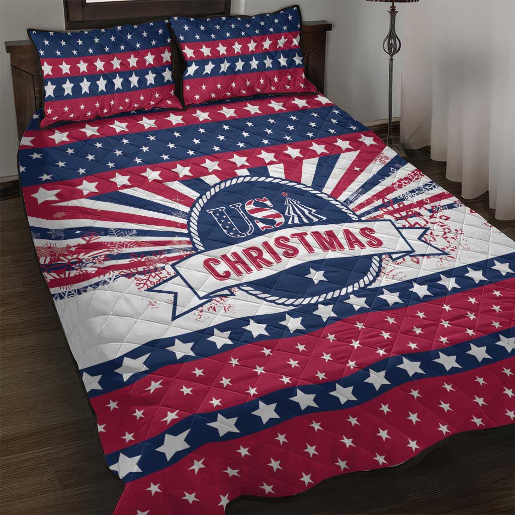 USA Christmas Quilt Bed Set The Stars and Stripes Xmas Style - Wonder Print Shop