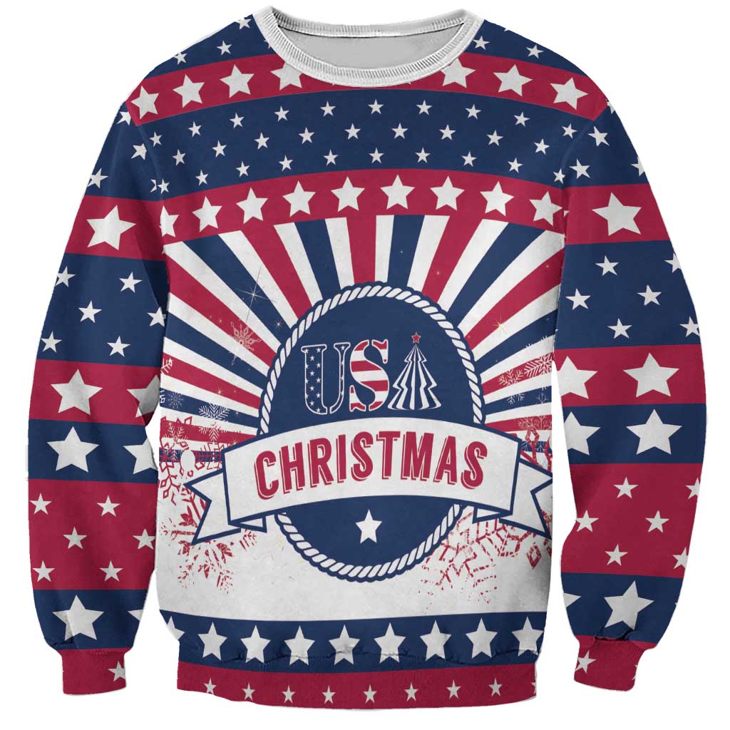 Unisex crewneck sweatshirt, stars-and-stripes print with 'CHRISTMAS' graphic