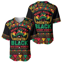 Black baseball jersey set, front and back, African geometric print with 'Month Black'