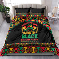 Black bedding set with “Make Every Month Black History Month” central text and colorful trim border