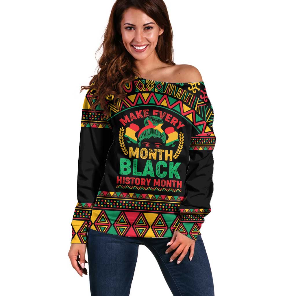 Make Every Month Black History Month Off Shoulder Sweater African Pattern