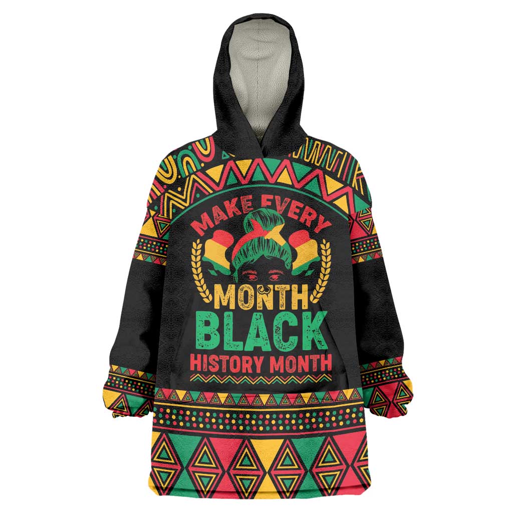 Make Every Month Black History Month Wearable Blanket Hoodie African Pattern